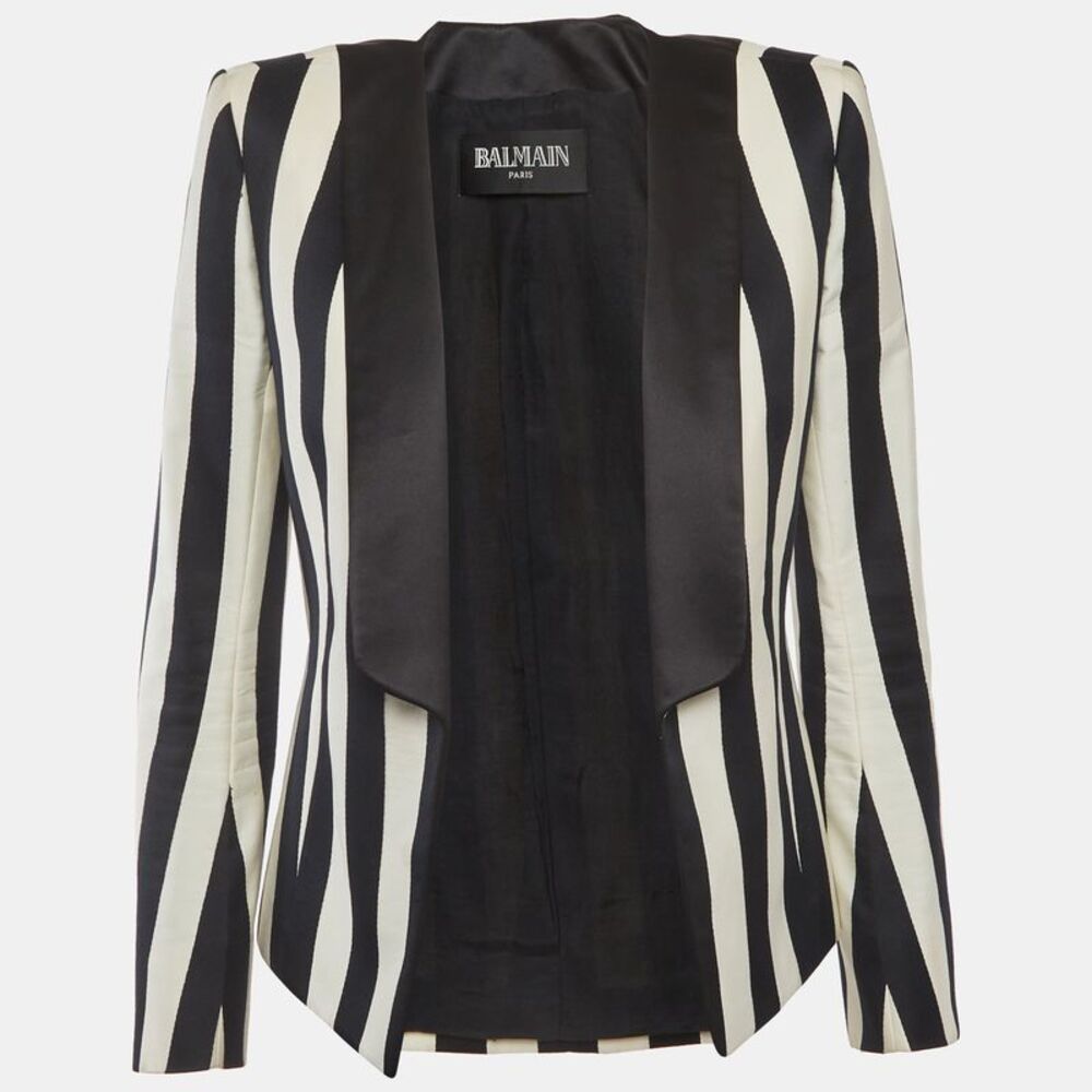 Balmain Monochrome Striped Open Front Blazer M
